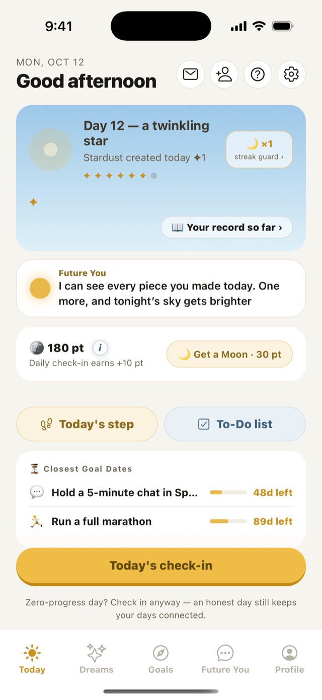 Today screen in the afternoon: a blue sky above your streak